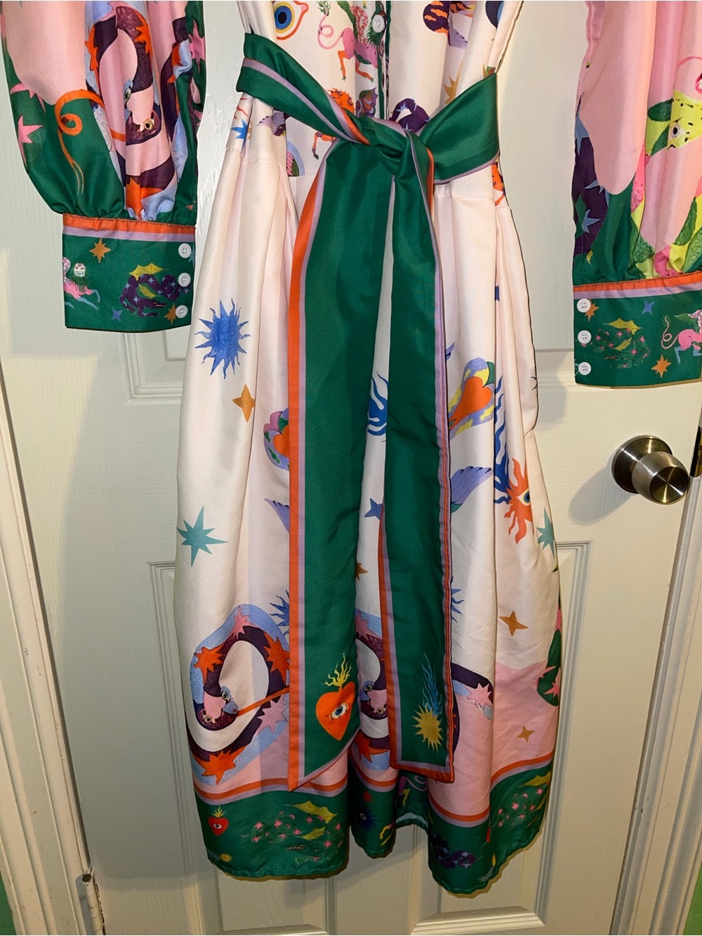Multicolor Fantasy Print Long Sleeve Dress - Large - Picture 9 of 16